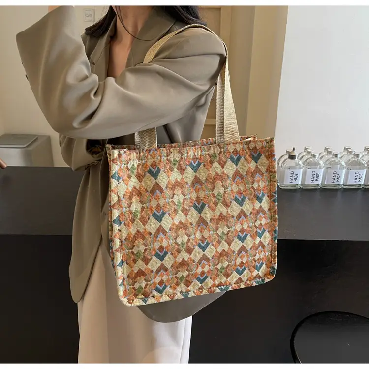 Women's Printed Canvas Tote Bag Large Capacity Brown Green — feature 20