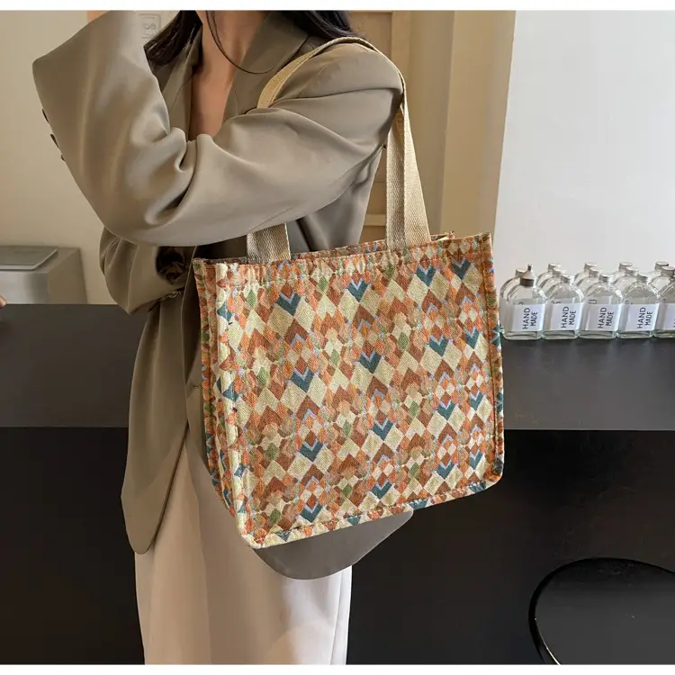 Women's Printed Canvas Tote Bag Large Capacity Brown Green — feature 21