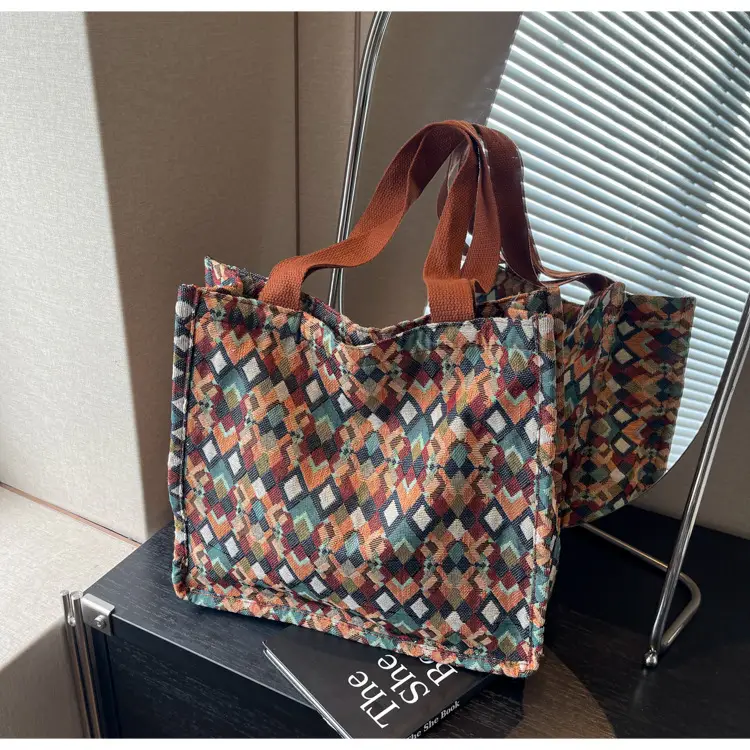 Women's Printed Canvas Tote Bag Large Capacity Brown Green — feature 25