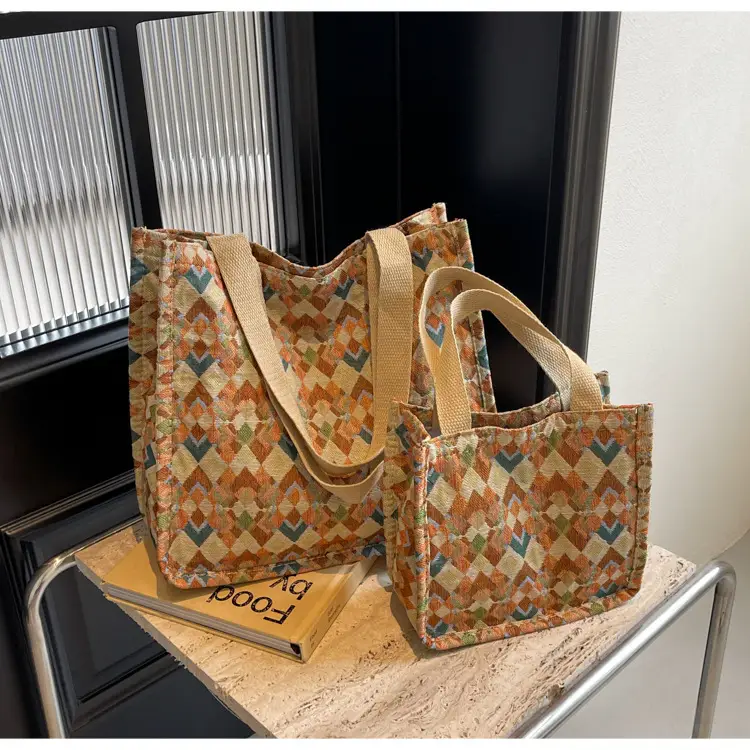 Women's Printed Canvas Tote Bag Large Capacity Brown Green — feature 27
