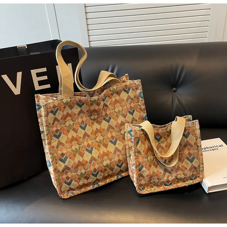 Women's Printed Canvas Tote Bag Large Capacity Brown Green — feature 28