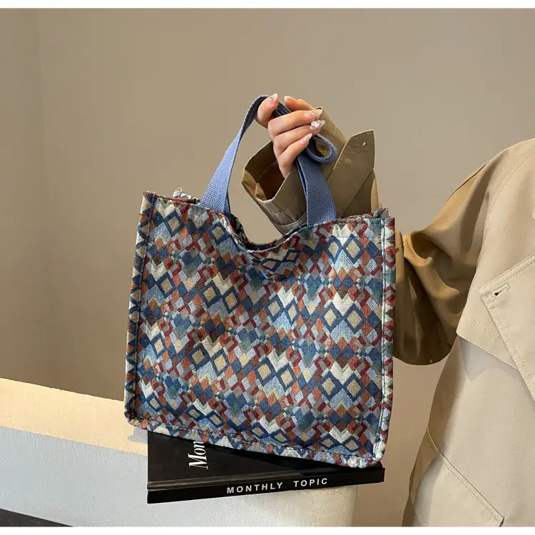 Women's Printed Canvas Tote Bag Large Capacity Brown Green — feature 30