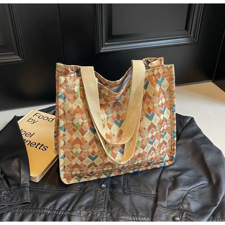 Women's Printed Canvas Tote Bag Large Capacity Brown Green — feature 33