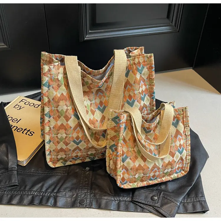 Women's Printed Canvas Tote Bag Large Capacity Brown Green — feature 34