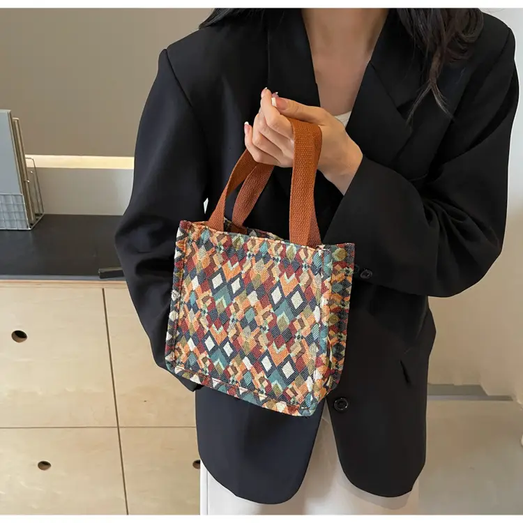 Women's Printed Canvas Tote Bag Large Capacity Brown Green — feature 7