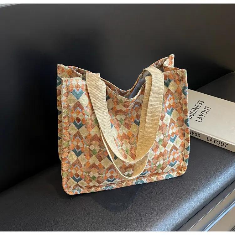 Women's Printed Canvas Tote Bag Large Capacity Brown Green — feature 8