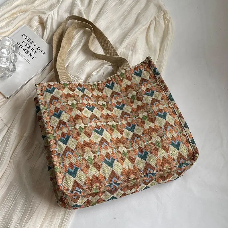 Women's Printed Canvas Tote Bag Large Capacity Brown Green - Image 2