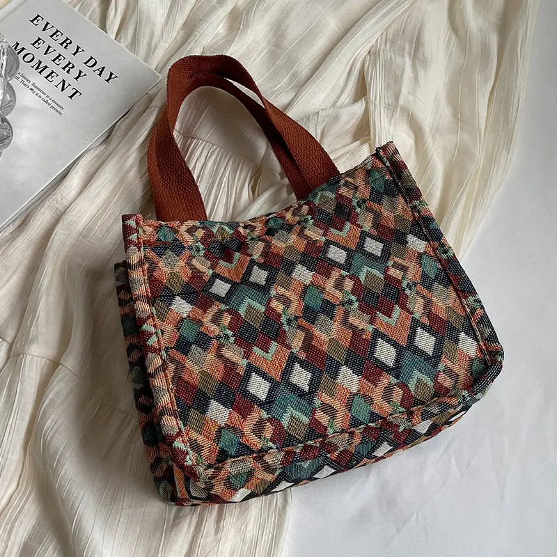 Women's Printed Canvas Tote Bag Large Capacity Brown Green - Image 4