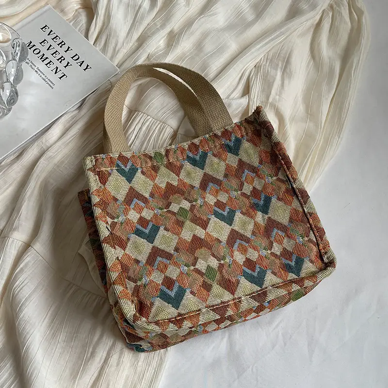 Women's Printed Canvas Tote Bag Large Capacity Brown Green - Image 5