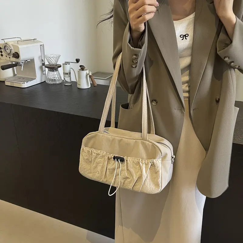Japanese Style Drawstring Shoulder Bag Women Large Capacity Beige - Image 6
