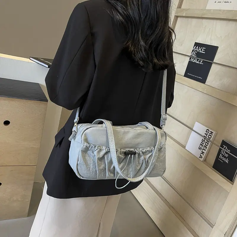 Japanese Style Drawstring Shoulder Bag Women Large Capacity Beige - Image 7