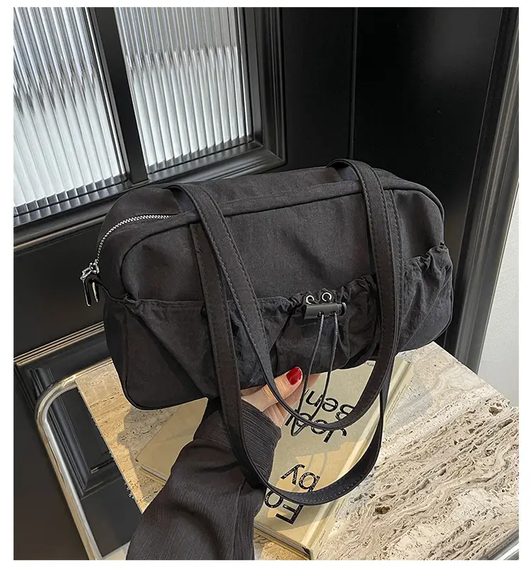 Japanese Style Drawstring Shoulder Bag Women Large Capacity Beige — feature 1