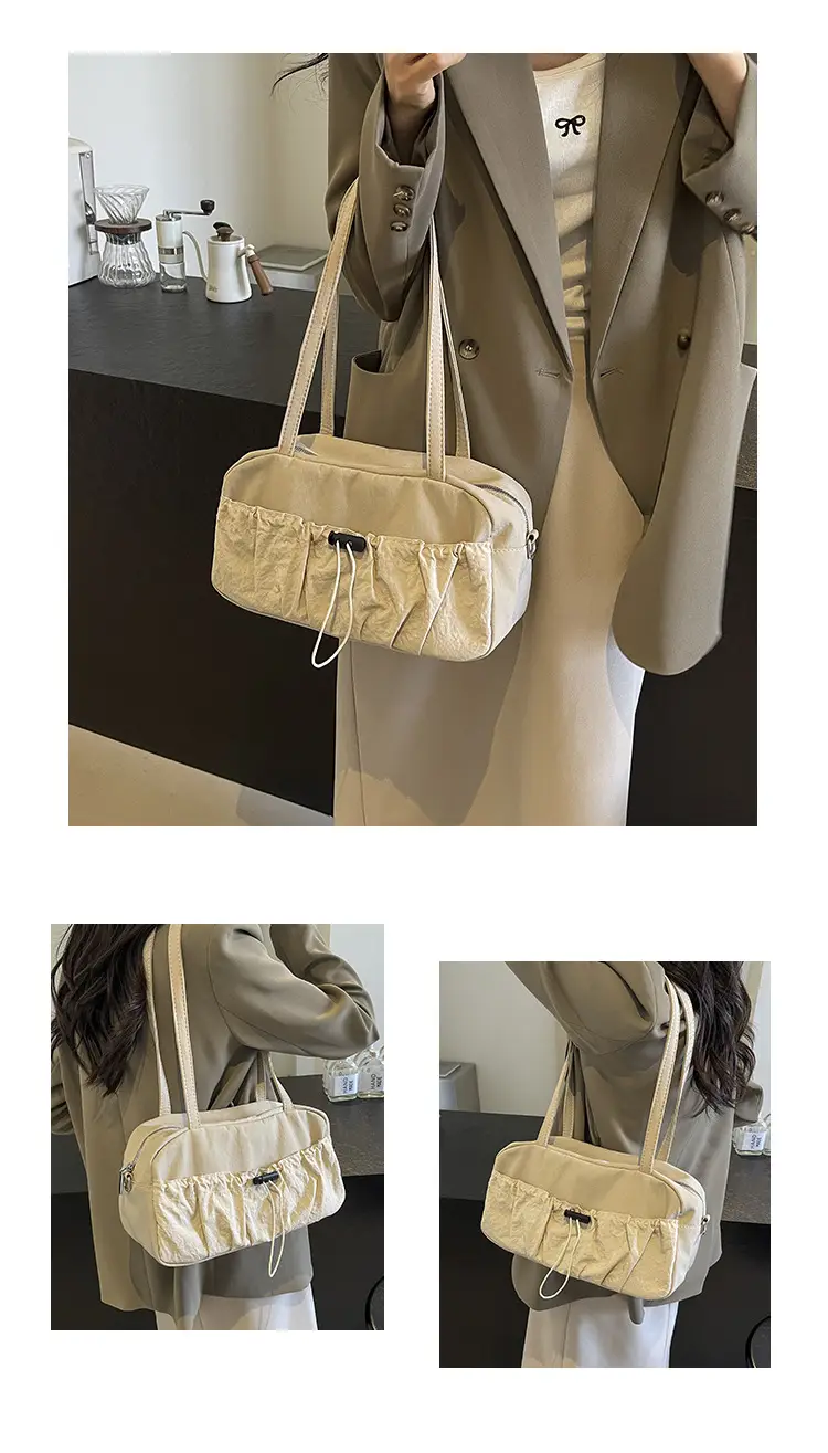 Japanese Style Drawstring Shoulder Bag Women Large Capacity Beige — feature 10