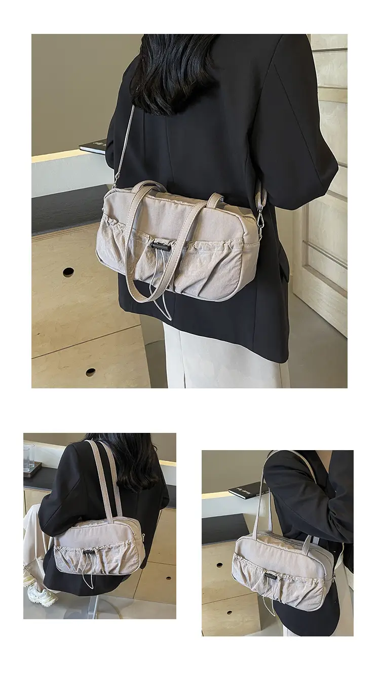 Japanese Style Drawstring Shoulder Bag Women Large Capacity Beige — feature 12