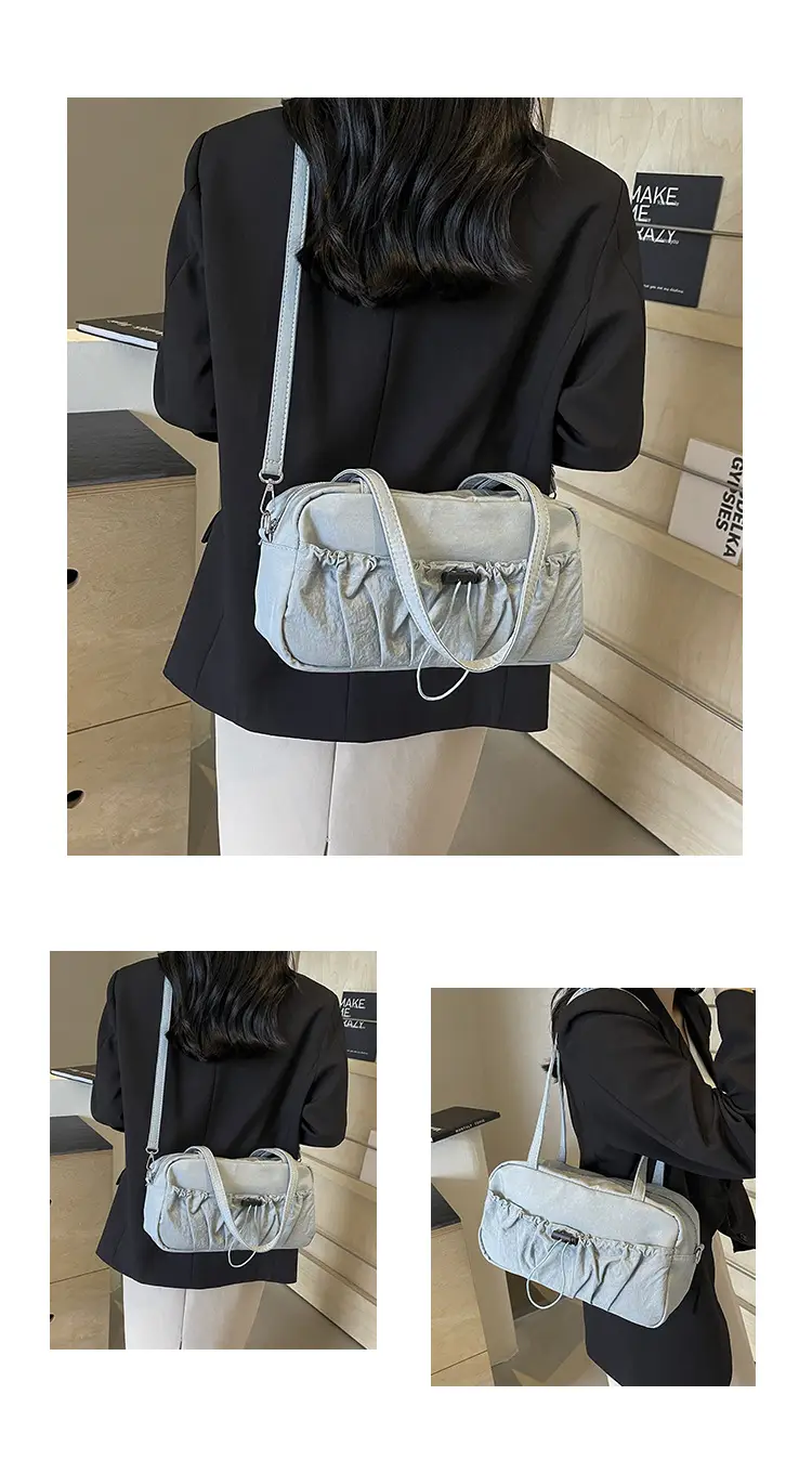 Japanese Style Drawstring Shoulder Bag Women Large Capacity Beige — feature 13