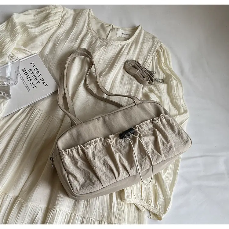 Japanese Style Drawstring Shoulder Bag Women Large Capacity Beige — feature 15