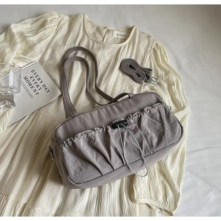 Japanese Style Drawstring Shoulder Bag Women Large Capacity Beige — feature 17