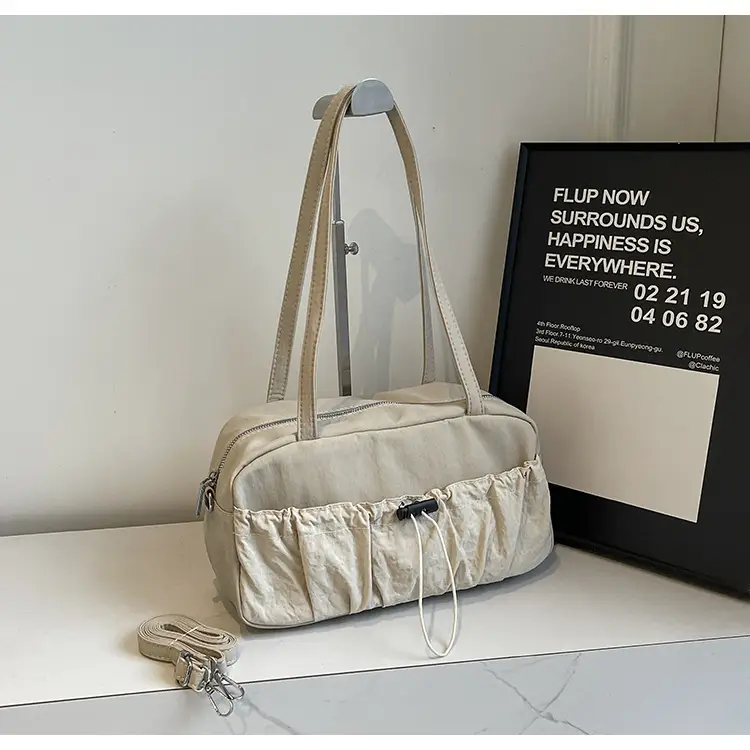 Japanese Style Drawstring Shoulder Bag Women Large Capacity Beige — feature 22