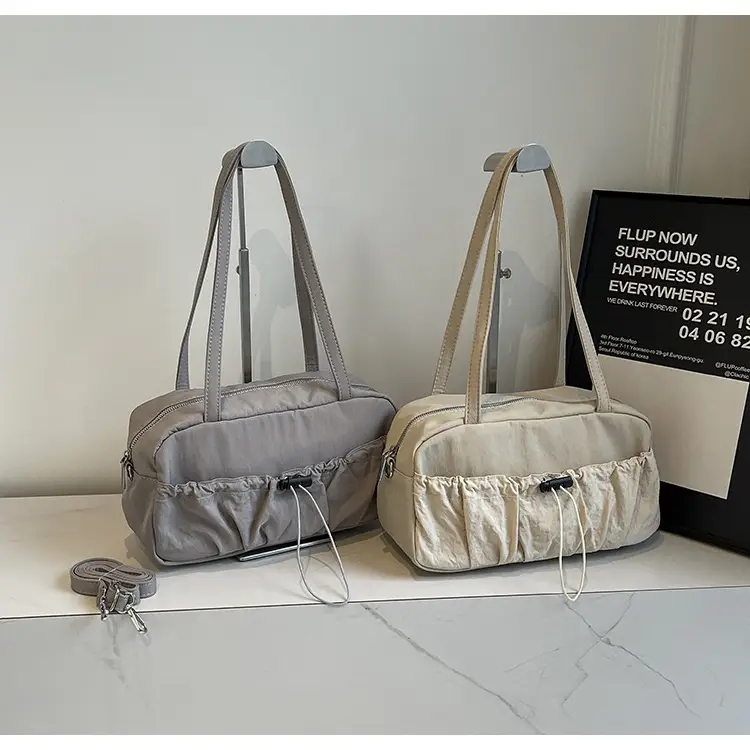 Japanese Style Drawstring Shoulder Bag Women Large Capacity Beige — feature 23