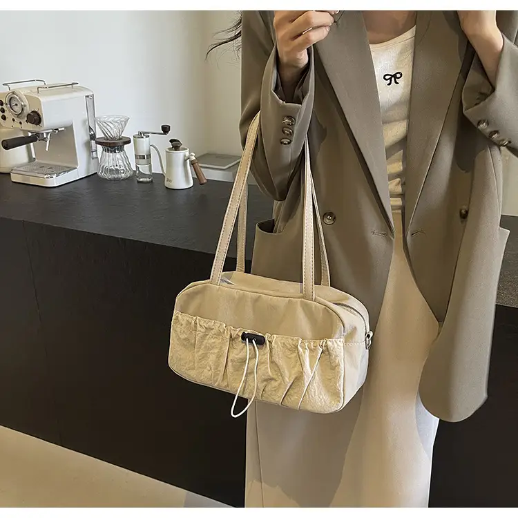 Japanese Style Drawstring Shoulder Bag Women Large Capacity Beige — feature 29