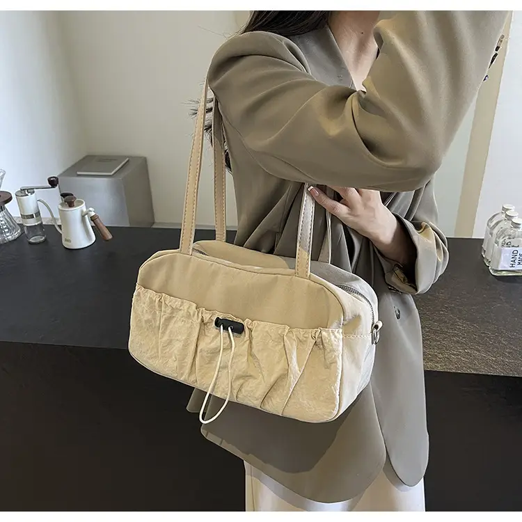 Japanese Style Drawstring Shoulder Bag Women Large Capacity Beige — feature 30