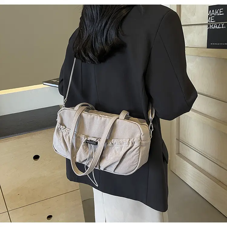 Japanese Style Drawstring Shoulder Bag Women Large Capacity Beige — feature 33