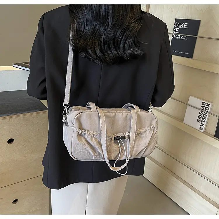 Japanese Style Drawstring Shoulder Bag Women Large Capacity Beige — feature 34