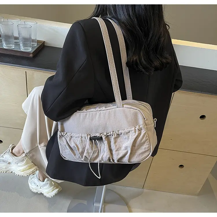 Japanese Style Drawstring Shoulder Bag Women Large Capacity Beige — feature 35