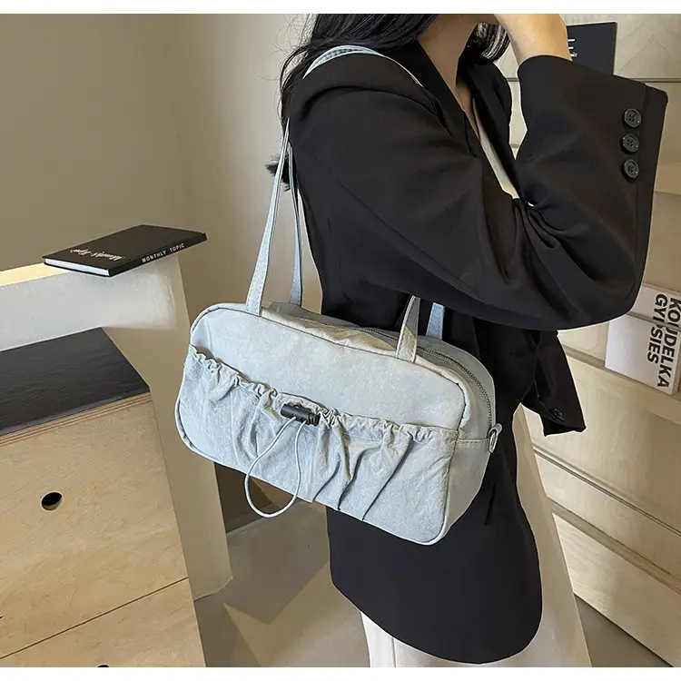 Japanese Style Drawstring Shoulder Bag Women Large Capacity Beige — feature 39