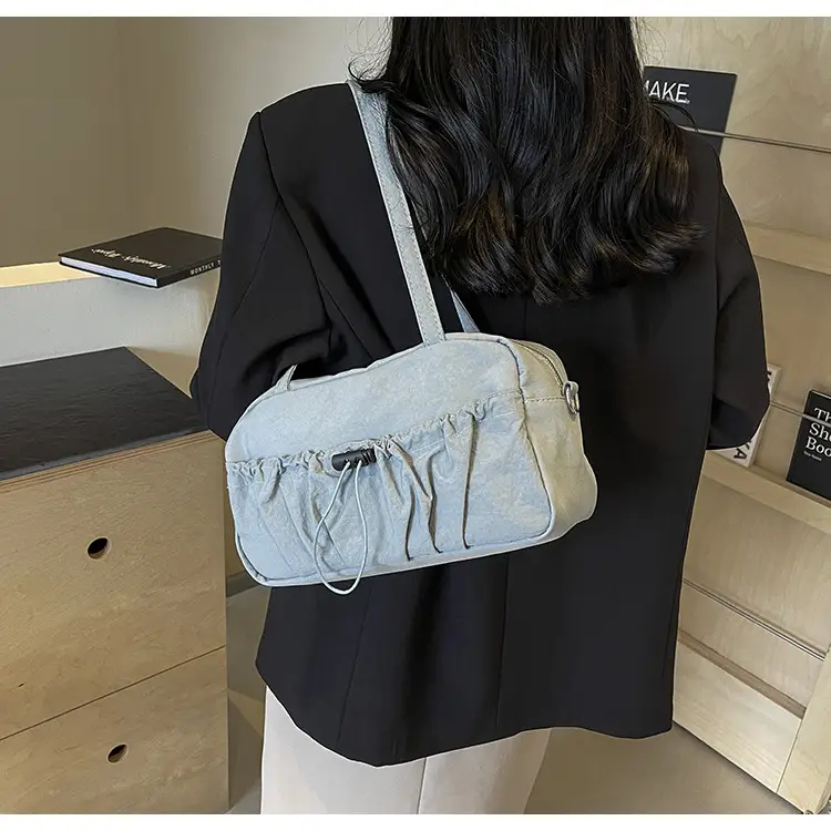 Japanese Style Drawstring Shoulder Bag Women Large Capacity Beige — feature 40