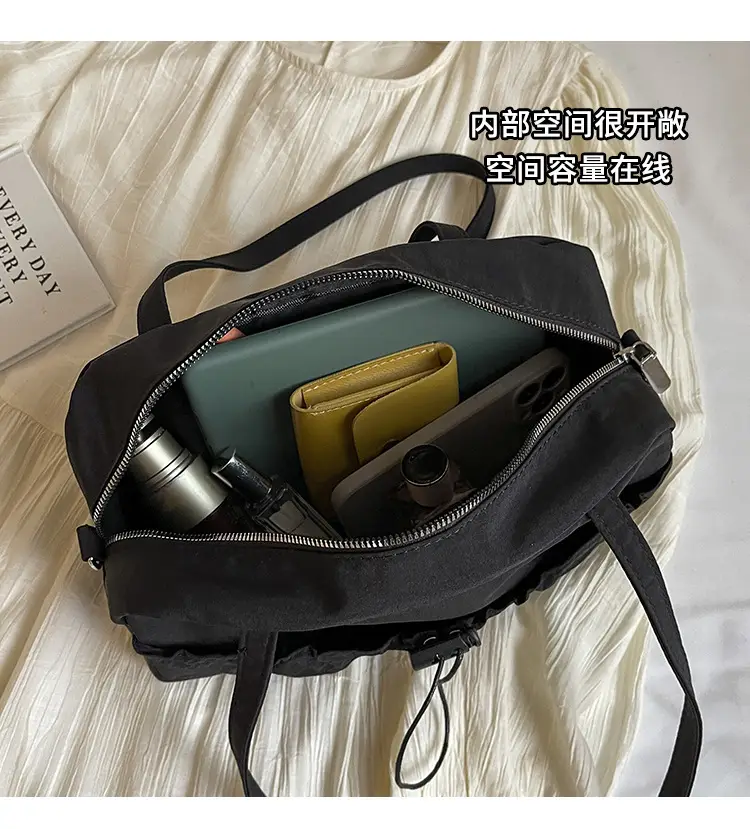 Japanese Style Drawstring Shoulder Bag Women Large Capacity Beige — feature 7