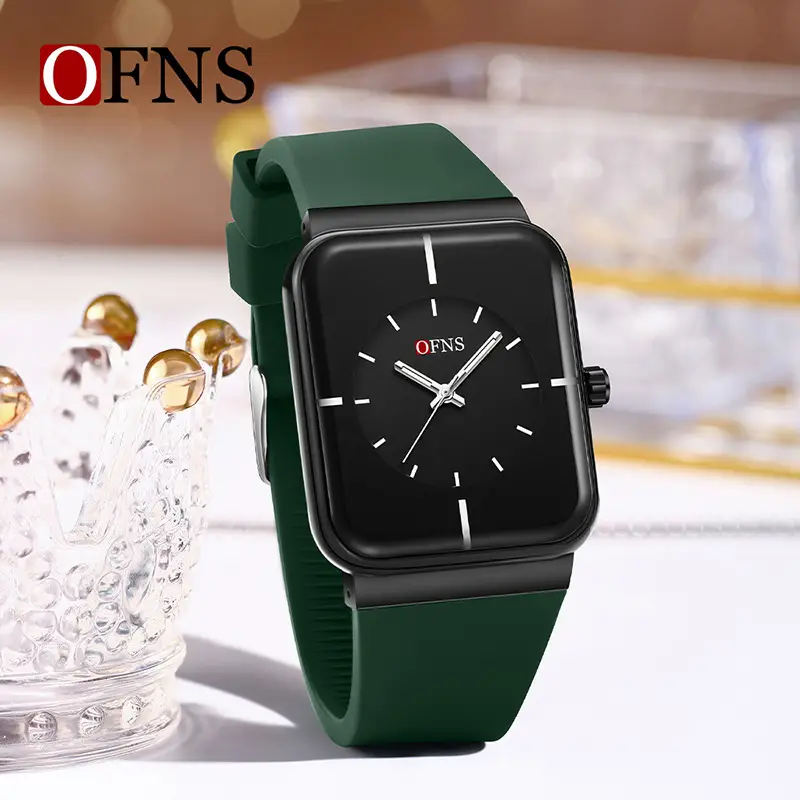 Women's Green Silicone Watch with Gold Dial
