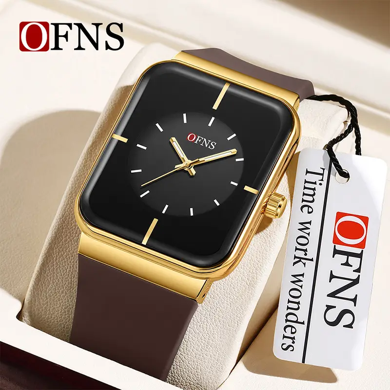 Ofns Square Watch with Silicone Strap & Luminous Design