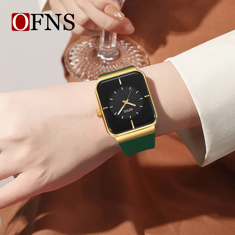 Ofns Square Watch with Silicone Strap & Luminous Design