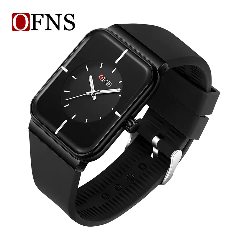 Ofns Square Watch with Silicone Strap & Luminous Design