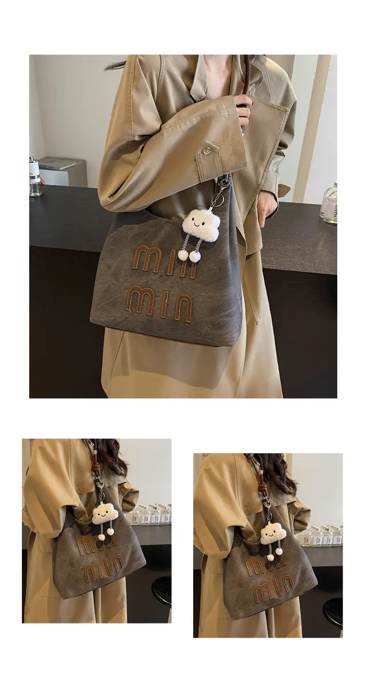 Women's Grey M-Logo Shoulder Bag with Cute Charm — feature 12