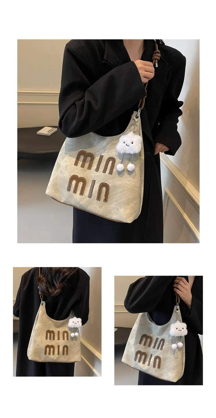Women's Grey M-Logo Shoulder Bag with Cute Charm — feature 13