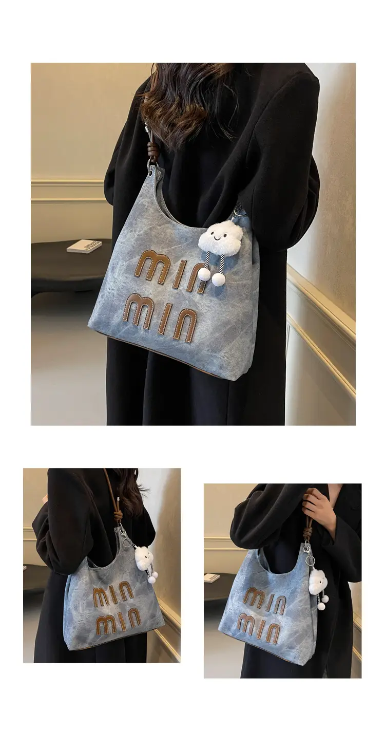 Women's Grey M-Logo Shoulder Bag with Cute Charm — feature 14