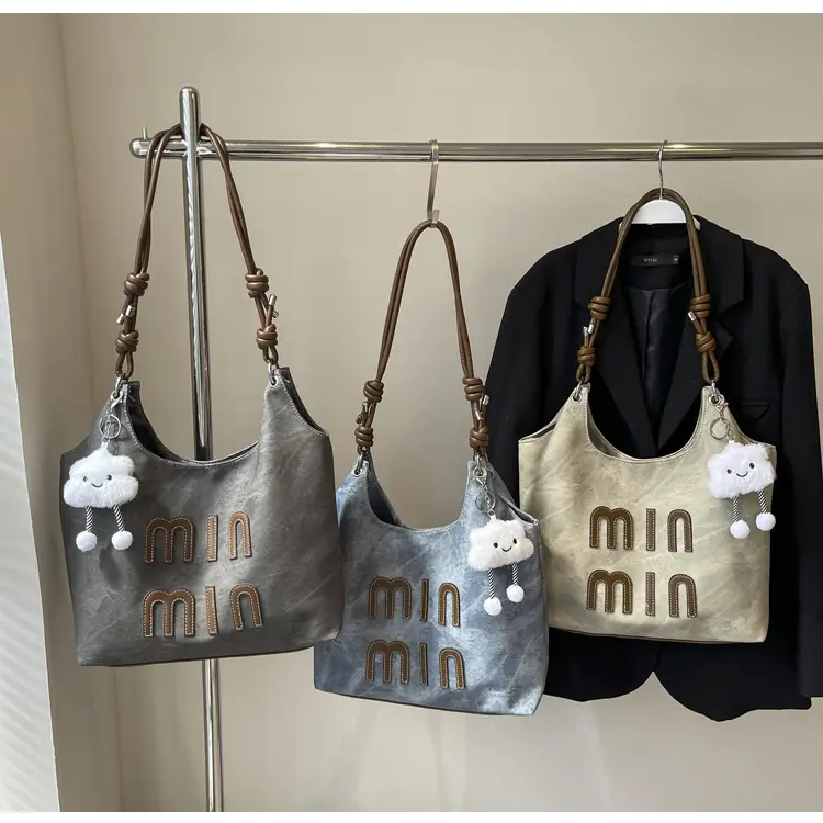 Women's Grey M-Logo Shoulder Bag with Cute Charm — feature 15