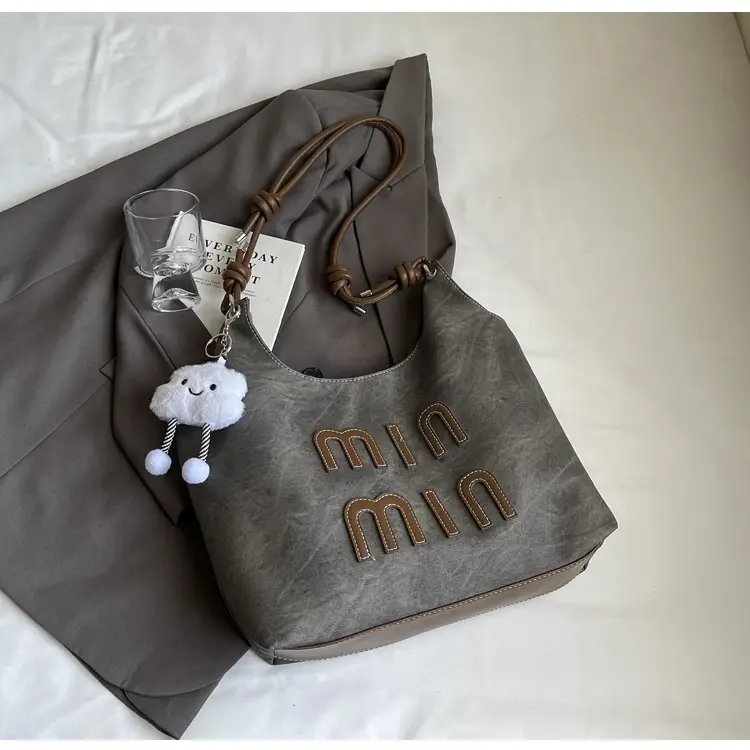 Women's Grey M-Logo Shoulder Bag with Cute Charm — feature 17