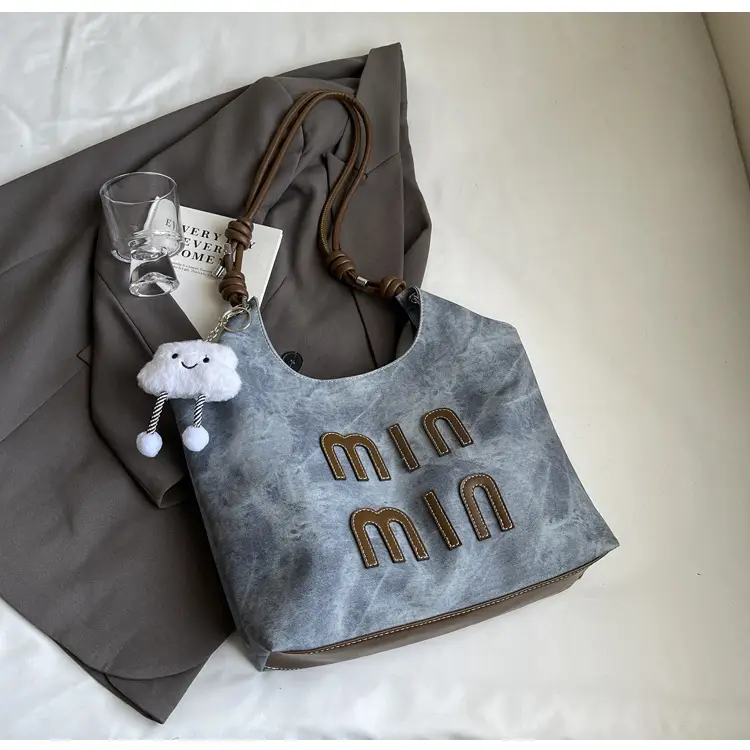 Women's Grey M-Logo Shoulder Bag with Cute Charm — feature 18