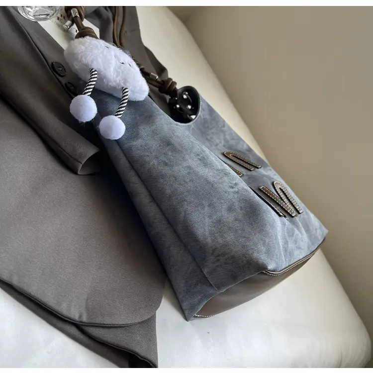 Women's Grey M-Logo Shoulder Bag with Cute Charm — feature 24