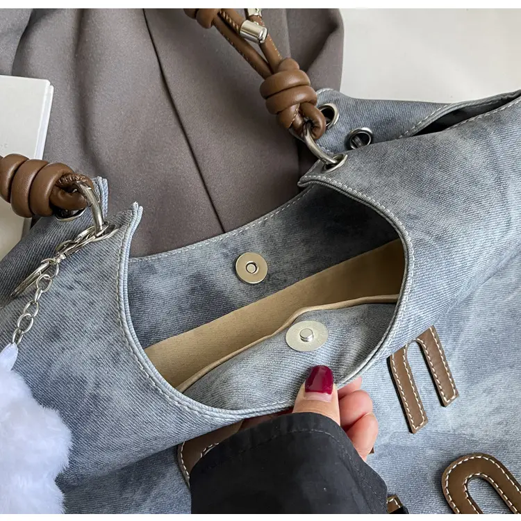 Women's Grey M-Logo Shoulder Bag with Cute Charm — feature 26