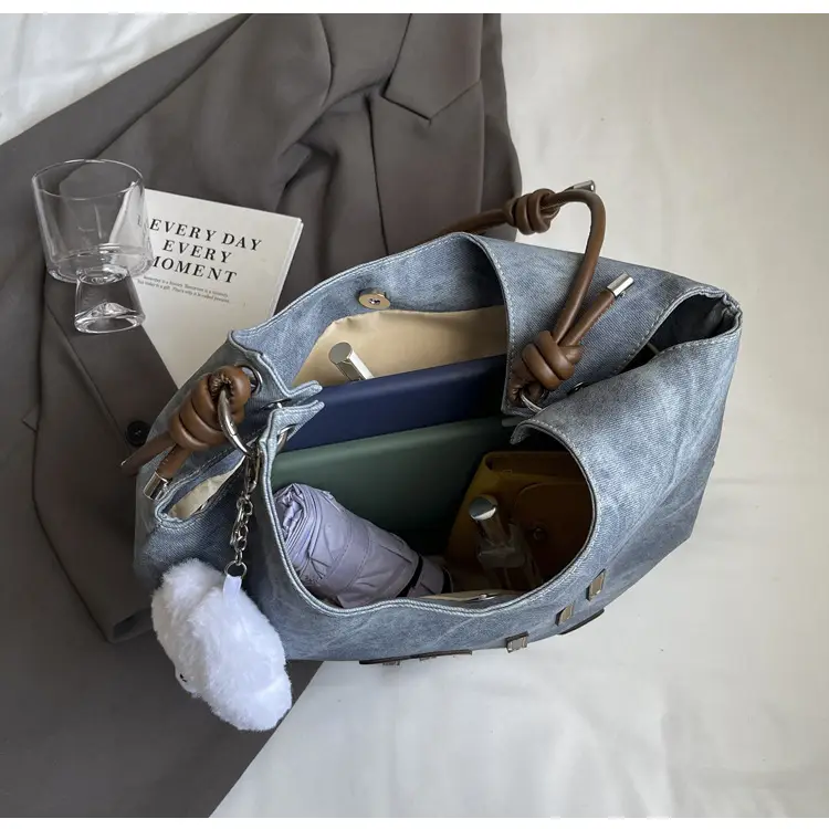 Women's Grey M-Logo Shoulder Bag with Cute Charm — feature 28