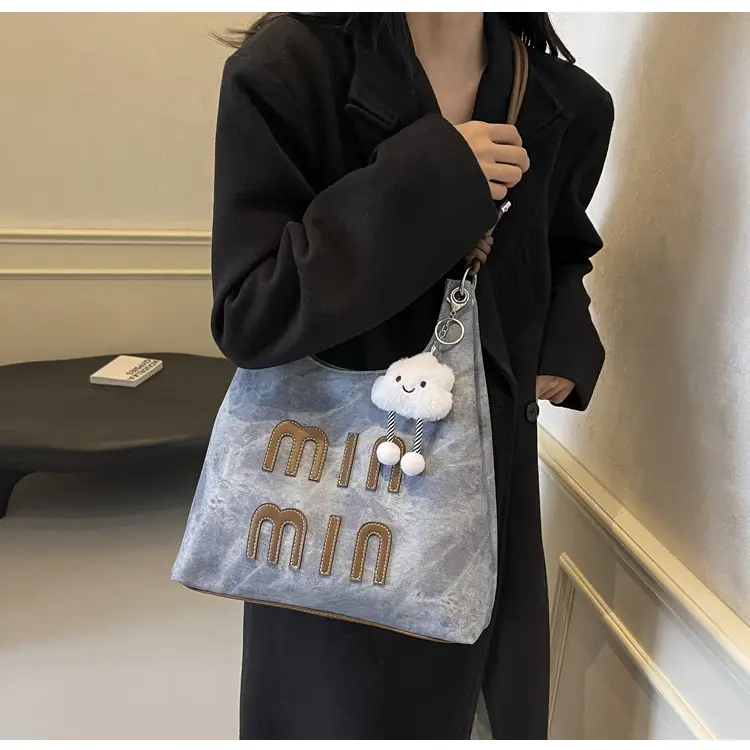 Women's Grey M-Logo Shoulder Bag with Cute Charm — feature 29