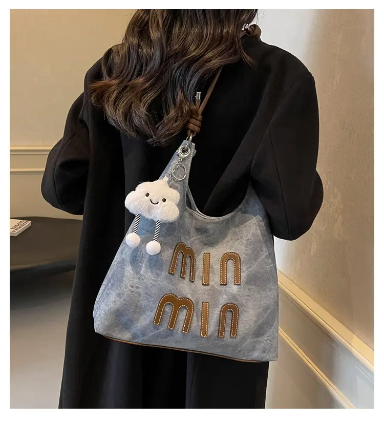 Women's Grey M-Logo Shoulder Bag with Cute Charm — feature 3
