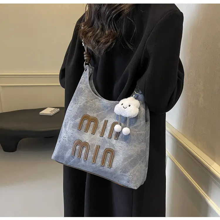 Women's Grey M-Logo Shoulder Bag with Cute Charm — feature 30