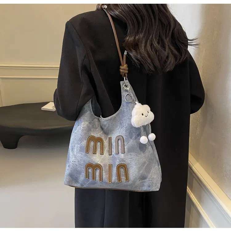 Women's Grey M-Logo Shoulder Bag with Cute Charm — feature 33