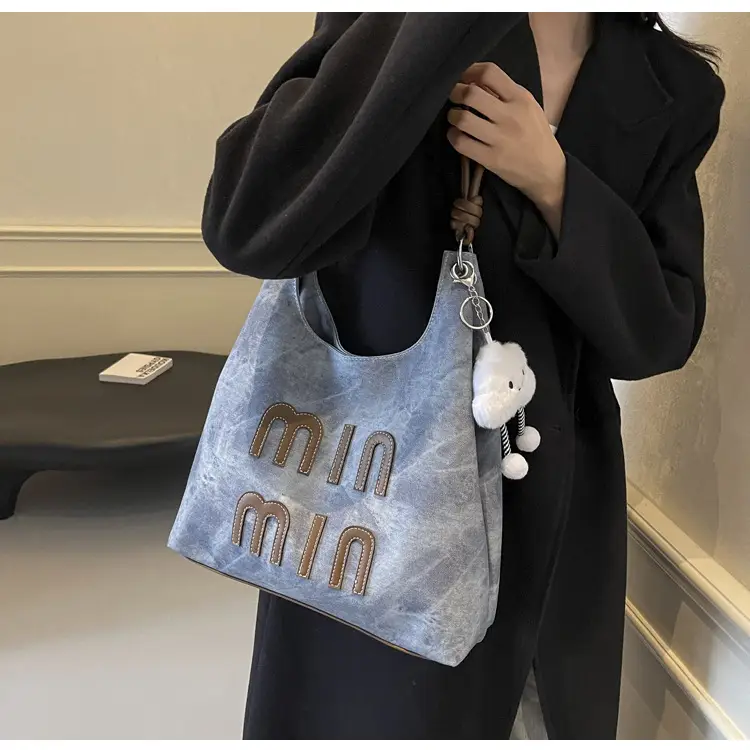 Women's Grey M-Logo Shoulder Bag with Cute Charm — feature 34
