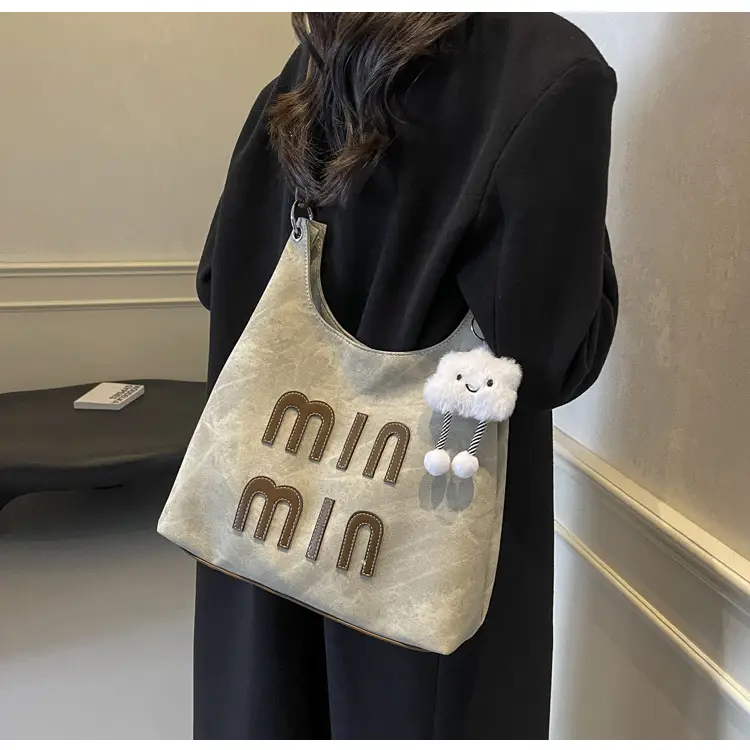 Women's Grey M-Logo Shoulder Bag with Cute Charm — feature 36